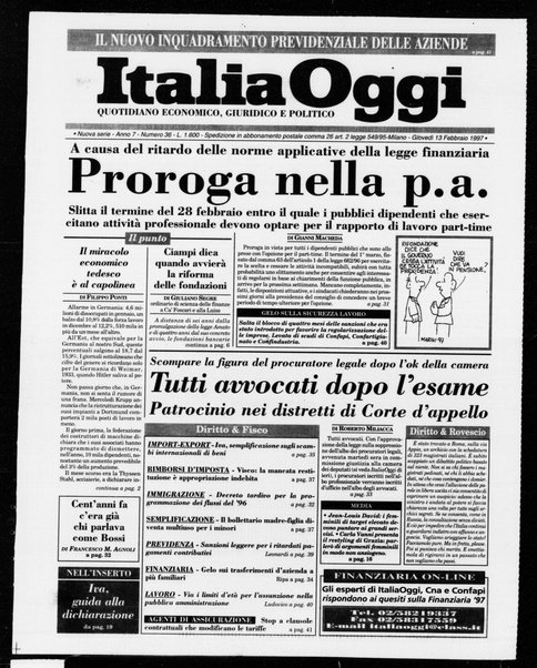 Italia oggi : quotidiano di economia finanza e politica